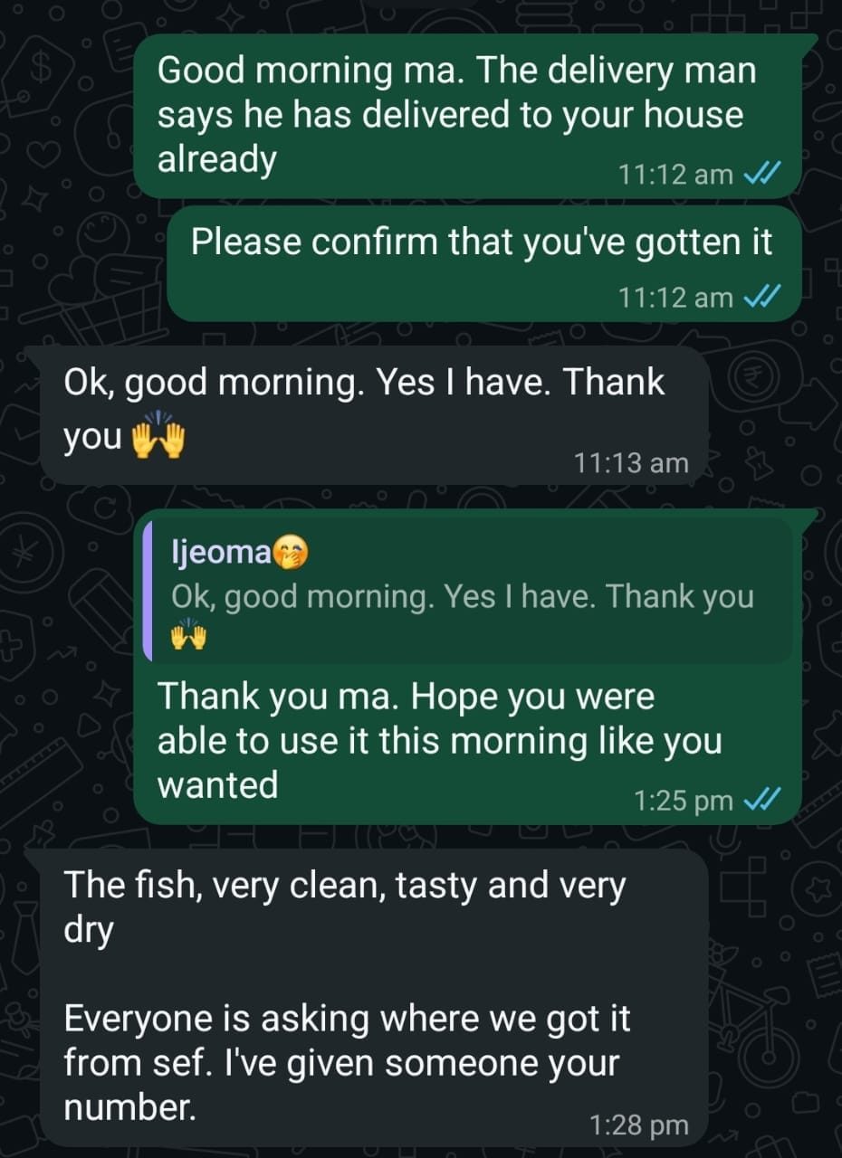 Customer WhatsApp review — the aroma was amazing, my customers loved it